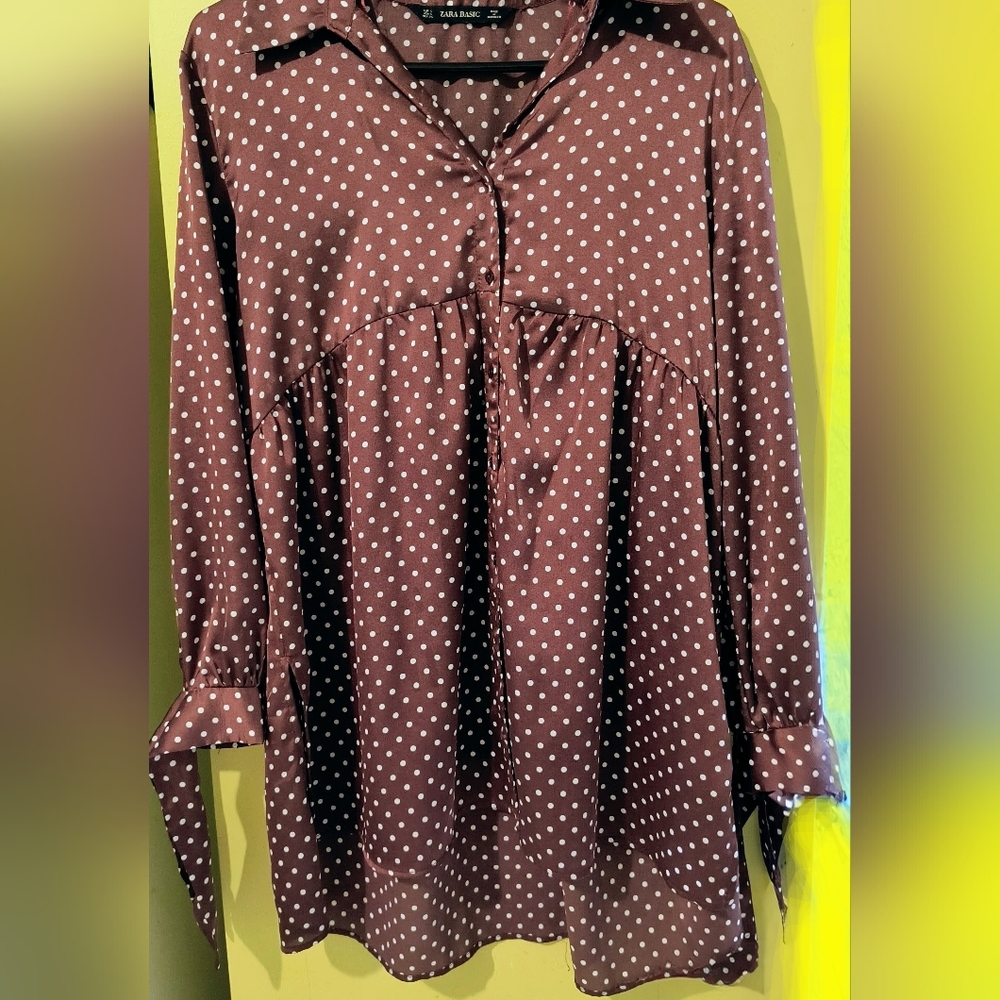 Zara Burgundy Polka Dot Top